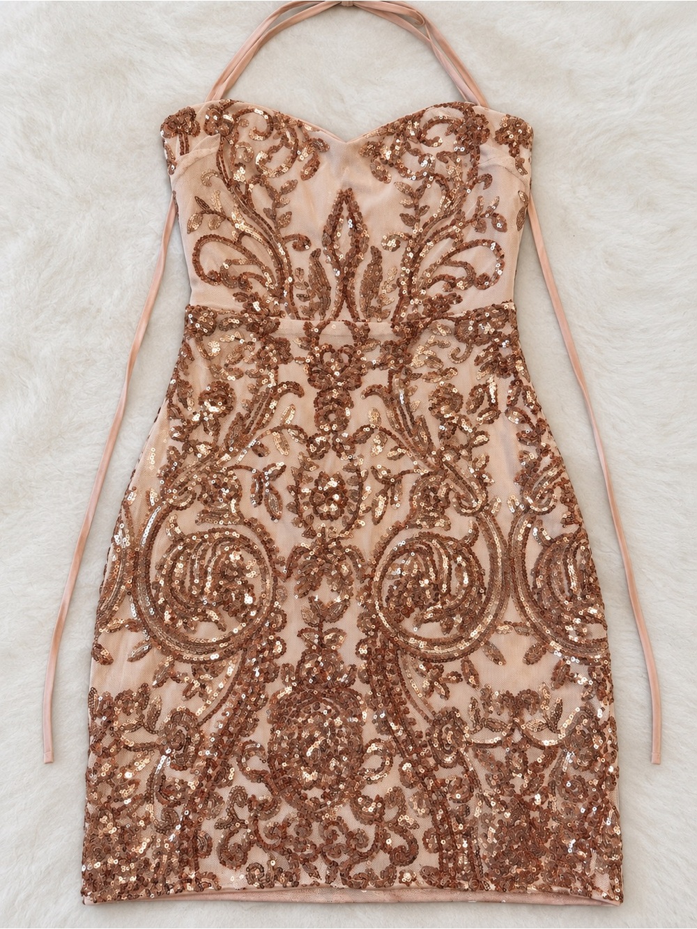 Lulu's Rose Gold Sequin Strapless Bodycon Dress